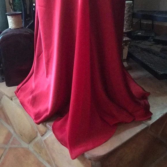 Vintage Red Chiffon Satin Full Sweep Long Maxi Nightgown Slip Dress Lingerie
